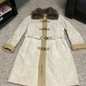 Vintage y2k suede sherling metal button fasten long coat - like new